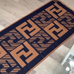 Fendi Navy and Tan FF Logo Scarf